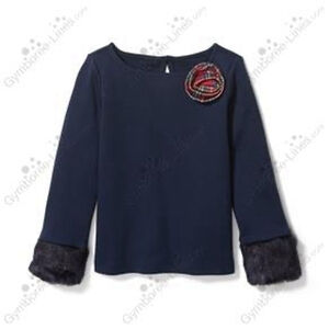 Janie and Jack Girl‎ Size 12 Long Sleeve Holiday Top With Fur Cuffs